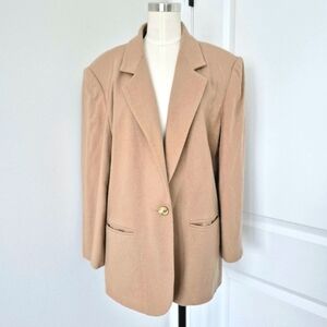 Vtg Savannah Tan Wool Single-Breasted Boyfriend Blazer Classic Work Retro Travel